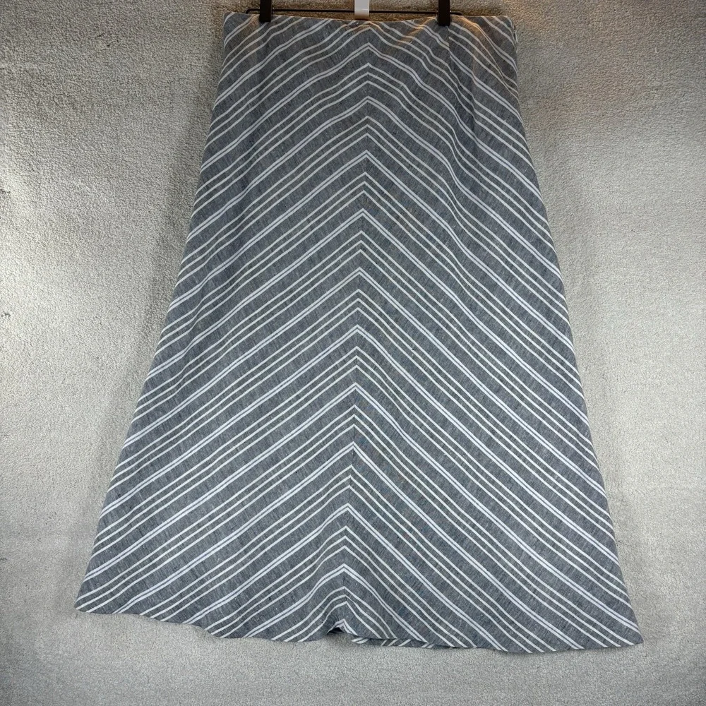 Talbots Women's Size 12 Linen Chevron Stripe Blue Black White Midi Skirt - Picture 9 of 9